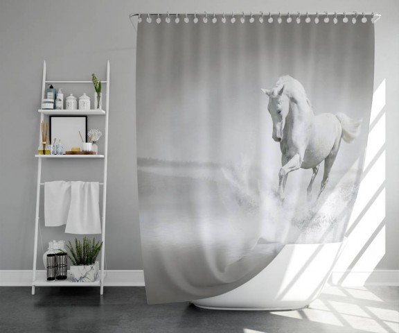 3D шторка для ванны «Белый конь бегущий по воде» вид 5