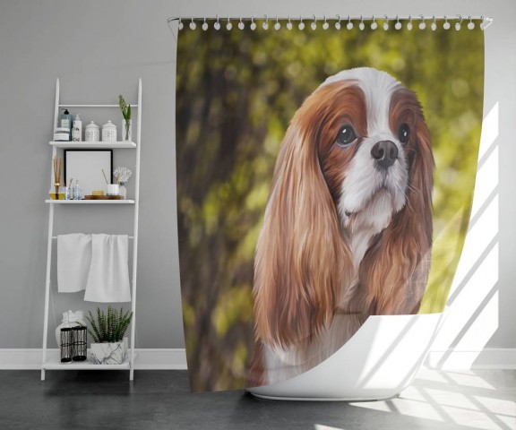3D штора в ванную комнату «Длинноухая собачка» вид 5