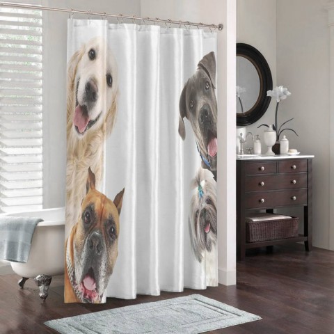 3D штора для ванной «Довольные псы» вид 3