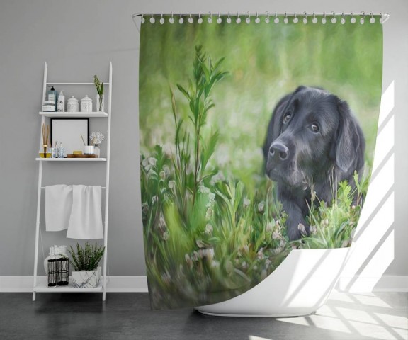 3D шторка для ванной «Собачка в траве» вид 5