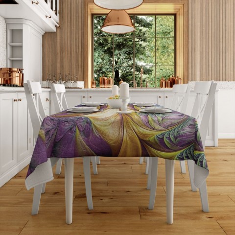 Габардиновая 3D скатерть на кухонный стол «Фиолетово-желтая абстракция» вид 2