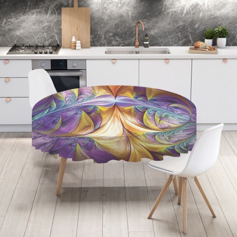 Габардиновая 3D скатерть на кухонный стол «Фиолетово-желтая абстракция» вид 4