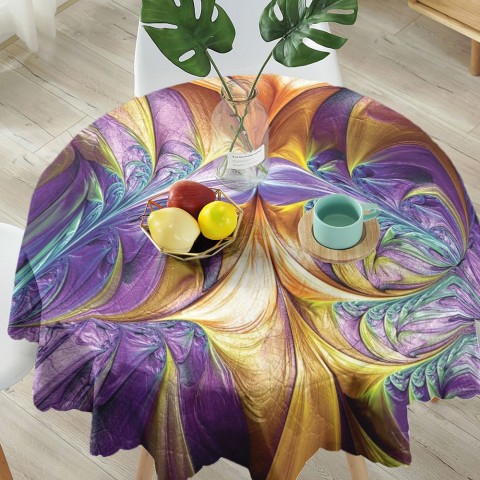 Габардиновая 3D скатерть на кухонный стол «Фиолетово-желтая абстракция» вид 5