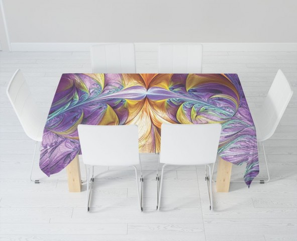 Габардиновая 3D скатерть на кухонный стол «Фиолетово-желтая абстракция» вид 6