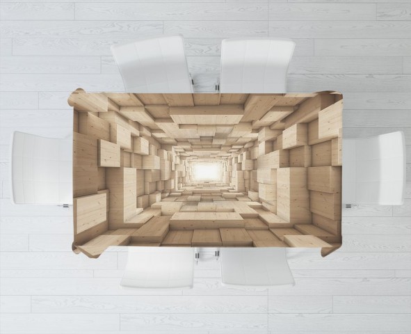 Габардиновая фотоскатерть для стола «Тоннель из древесных кубов» вид 3