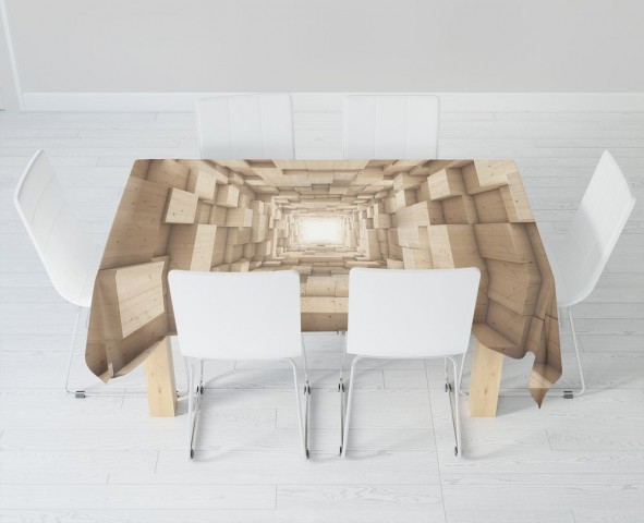 Габардиновая фотоскатерть для стола «Тоннель из древесных кубов» вид 6