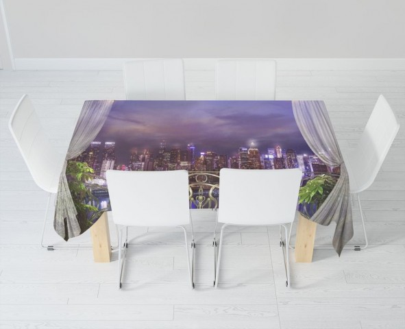 Текстильная 3D скатерть на обеденный стол «Балкон в ночном городе» вид 6