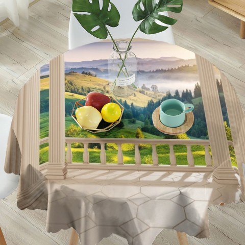 Текстильная скатерть на кухонный стол «Балкон с видом на альпийское утро» вид 5