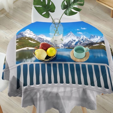 Полотняная скатерть для стола «Балкон с видом на горы» вид 5