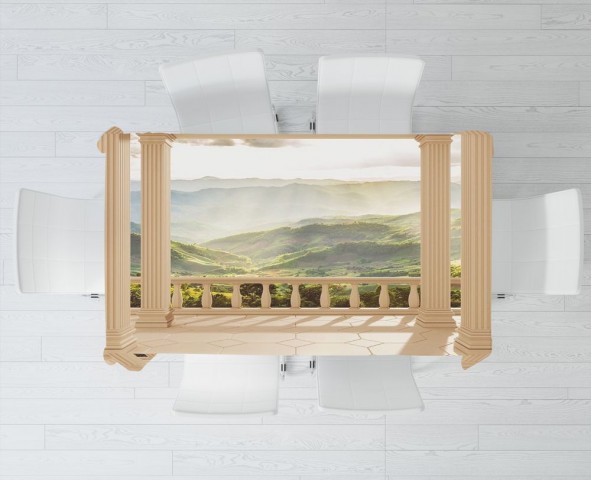 Габардиновая скатерть на кухонный стол «Балкон с видом на солнечную долину» вид 3