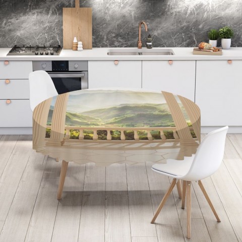Габардиновая скатерть на кухонный стол «Балкон с видом на солнечную долину» вид 4