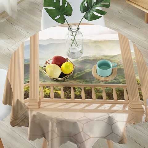 Габардиновая скатерть на кухонный стол «Балкон с видом на солнечную долину» вид 5
