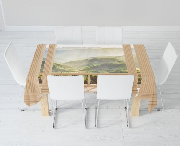 Габардиновая скатерть на кухонный стол «Балкон с видом на солнечную долину» вид 6