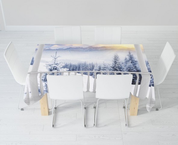 Текстильная скатерть на обеденный стол «Вид с балкона на зимний лес» вид 6