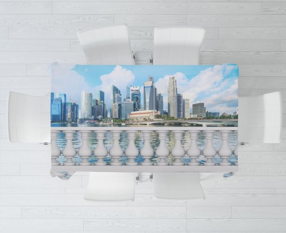 Текстильная скатерть на кухонный стол «Набережная с видом на мегаполис» вид 3