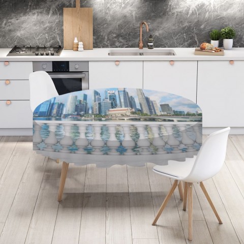 Текстильная скатерть на кухонный стол «Набережная с видом на мегаполис» вид 4