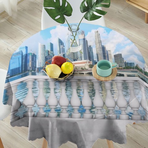 Текстильная скатерть на кухонный стол «Набережная с видом на мегаполис» вид 5