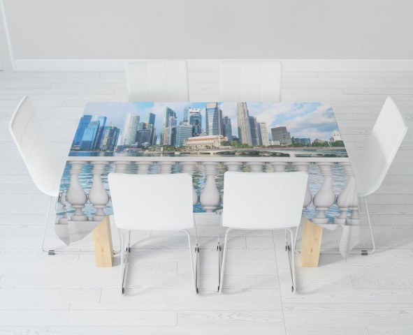 Текстильная скатерть на кухонный стол «Набережная с видом на мегаполис» вид 6