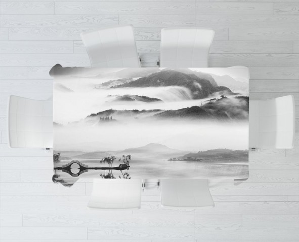 Полотняная 3D скатерть на кухонный стол «Туманный пейзаж» вид 3