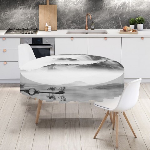 Полотняная 3D скатерть на кухонный стол «Туманный пейзаж» вид 4