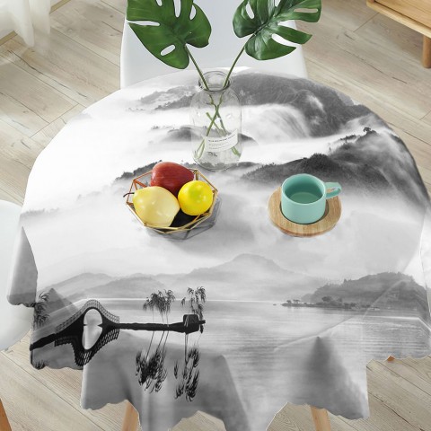 Полотняная 3D скатерть на кухонный стол «Туманный пейзаж» вид 5
