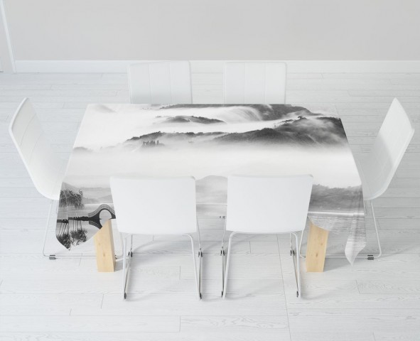 Полотняная 3D скатерть на кухонный стол «Туманный пейзаж» вид 6