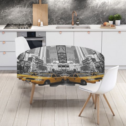 Текстильная 3D скатерть на обеденный стол «Желтые такси» вид 4