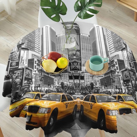 Текстильная 3D скатерть на обеденный стол «Желтые такси» вид 5