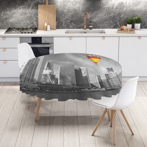 Полотняная 3D скатерть на обеденный стол «Воздушный шар в мегаполисе» вид 4