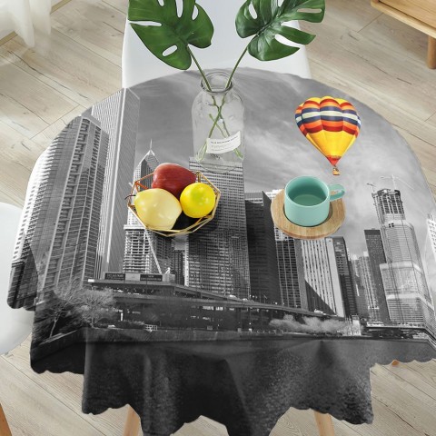 Полотняная 3D скатерть на обеденный стол «Воздушный шар в мегаполисе» вид 5