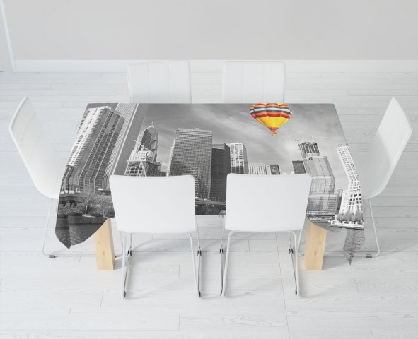 Полотняная 3D скатерть на обеденный стол «Воздушный шар в мегаполисе» вид 6