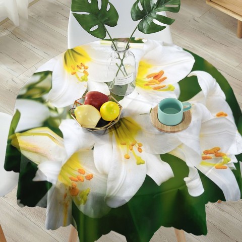 Полотняная 3D скатерть на кухонный стол «Белые лилии» вид 5