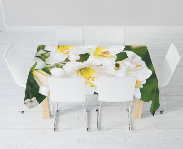 Полотняная 3D скатерть на кухонный стол «Белые лилии» вид 6