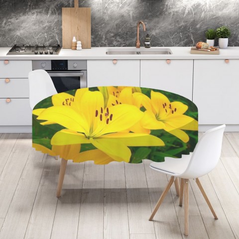 Габардиновая скатерть на обеденный стол «Яркие желтые лилии » вид 4