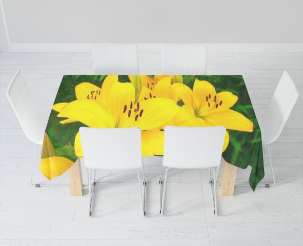 Габардиновая скатерть на обеденный стол «Яркие желтые лилии » вид 6