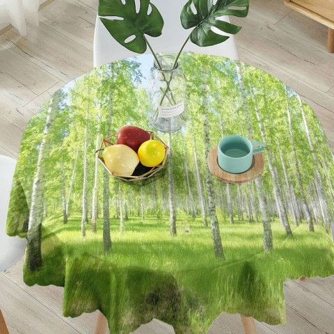 Тканевая 3D скатерть для стола «Березовый лес» вид 5