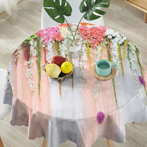 Полотняная 3D скатерть для стола «Россыпь ниспадающих цветов» вид 5