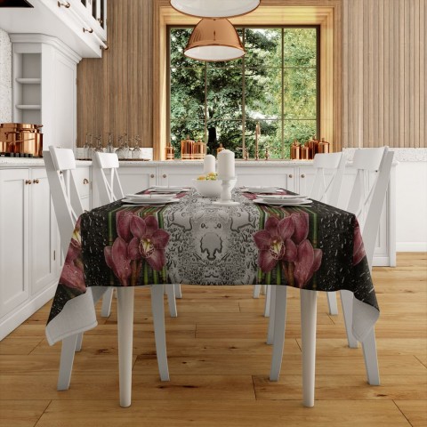 Текстильная 3D скатерть на кухню «Орхидеи в росе» вид 2