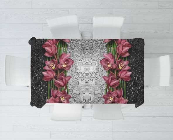 Текстильная 3D скатерть на кухню «Орхидеи в росе» вид 3