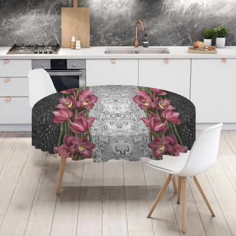 Текстильная 3D скатерть на кухню «Орхидеи в росе» вид 4