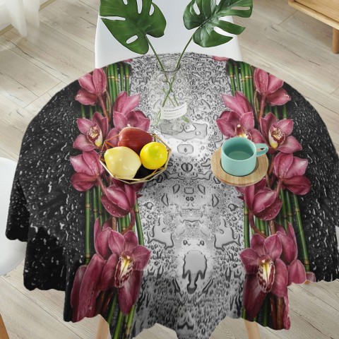 Текстильная 3D скатерть на кухню «Орхидеи в росе» вид 5