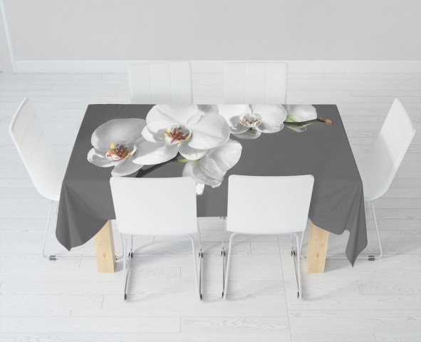 Текстильная 3D скатерть для стола «Белая орхидея на сером фоне» вид 6