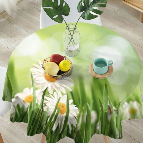 Полотняная 3D скатерть на обеденный стол «Ромашки в траве» вид 5