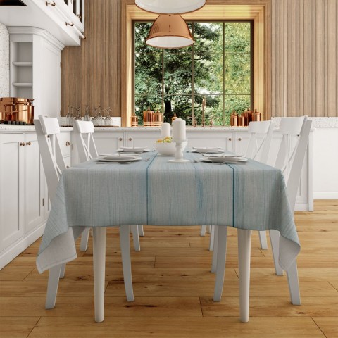 Текстильная скатерть на кухонный стол «Ромашки на голубых досках» вид 2