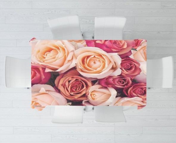 Текстильная 3D скатерть на обеденный стол «Ассорти из роз» вид 3