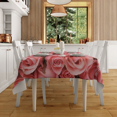 Габардиновая 3D скатерть на обеденный стол «Обилие роз» вид 2