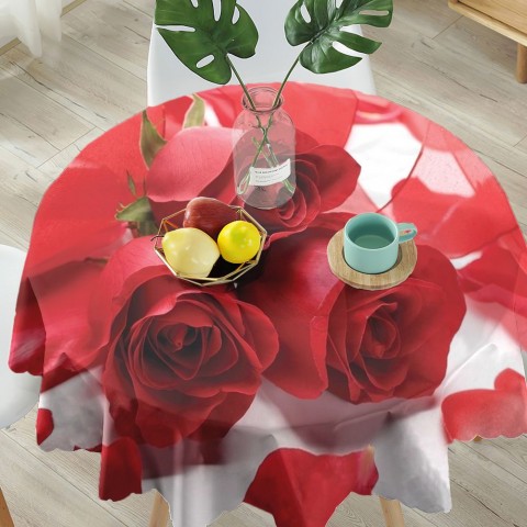 Тканевая скатерть на обеденный стол «Композиция с алыми розами» вид 5