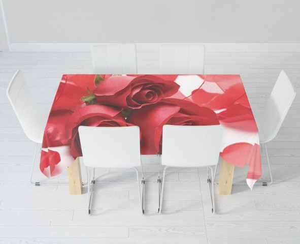 Тканевая скатерть на обеденный стол «Композиция с алыми розами» вид 6