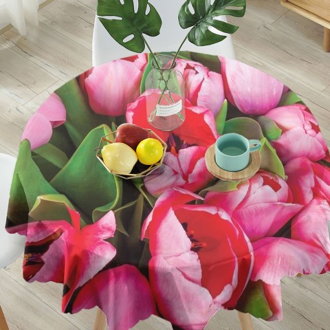 Полотняная 3D скатерть на кухонный стол «Букет тюльпанов» вид 5