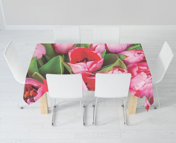 Полотняная 3D скатерть на кухонный стол «Букет тюльпанов» вид 6